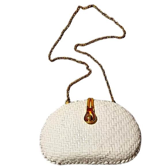 Vintage Willow White hard shell wicker purse clutch  Made in Hong Kong - Picture 2 of 16